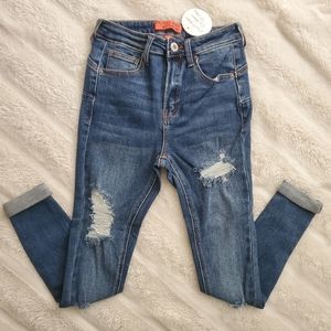 WAX JEAN DARK DENIM DISTRESSED SKINNY JEANS 0/24